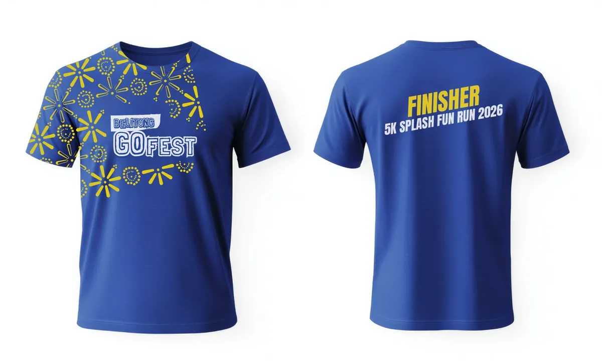 Desain jersey finisher Belitong Go Fest tampak depan dan belakang